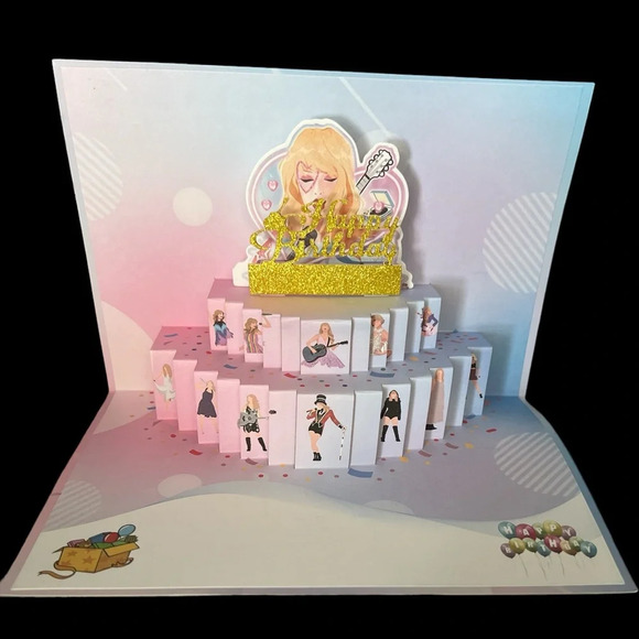 2-Taylor Swift Happy Birthday Card Swiftie Gift Eras Tour Pop Up 2 Card Set - Picture 3 of 8